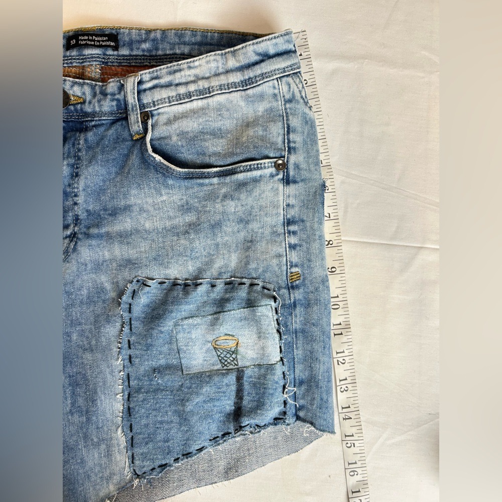 Women's BDG Light Blue Denim Patch Shorts with Urban Embroidered Patch Work 33 - Picture 8 of 15